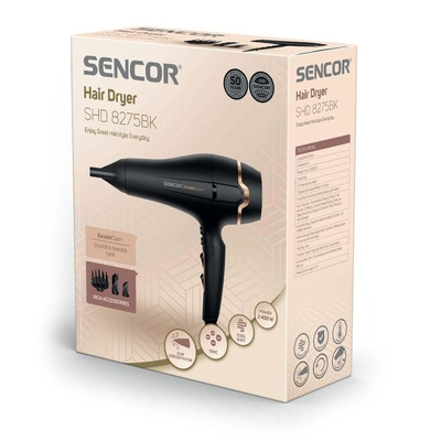 Σεσουάρ Μαλλιών Sencor SHD 8275BK 2400W KeratinCare+ με 3 Επιλογές Θερμοκρασίας και 2 Αέρα και Ιονική Λειτουργία