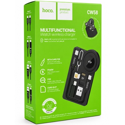 Set Ασύρματου Φορτιστή Hoco CW58 για iWatch 1-9/SE Ultra με Καλώδιο USB-C σε USB-C 15cm και Αντάπτορες USB-A / Lightning