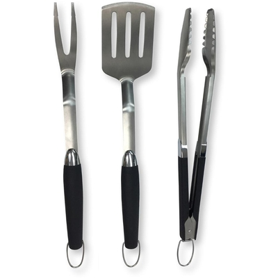 Σετ Εργαλείων Grill Fieldmann FZG 9017 3 Τεμ. με Πιρούνα, Σπάτουλα και Τσιμπίδα απο Ανοξείδωτο Ατσάλι και Προστατευτικές Λαβές