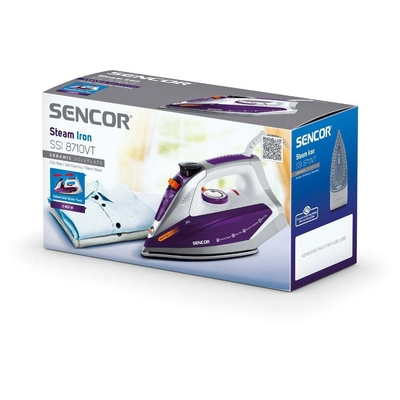 Σίδερo Ατμού Sencor SSI 8710VT 2400W 200ml με Κεραμική Πλάκα Αποσπώμενο Δοχείο Drip-Stop και Πίεση Ατμού 120g/min Μωβ