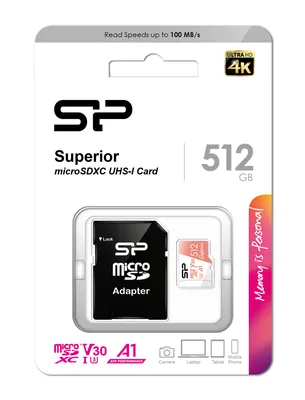 SILICON POWER κάρτα μνήμης microSDXC Superior, 512GB, C10 UHS-I U3 A1 V30