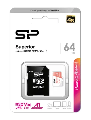 SILICON POWER κάρτα μνήμης microSDXC Superior, 64GB, C10 UHS-I U3 A1 V30