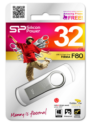 SILICON POWER USB Flash Drive Firma F80, 32GB, USB 2.0, ασημί