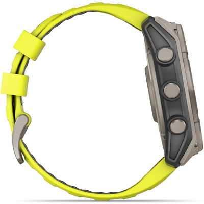 Smartwatch Garmin Fenix 8 Solar Titanium 51mm GPS NFC 10 ATM με Δυνατότητα Κλήσεων Sapphire Titanium With Amp Yellow/Graphite Silicone Band
