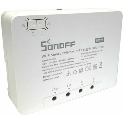 SONOFF Έξυπνος Ενδιάμεσος Διακόπτης WiFi με Παρακολούθηση Ενέργειας POWR3 (25A/5500W) (Λευκό) (POWR3) (SONPOWR3)