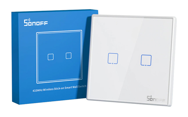 SONOFF smart διακόπτης T2EU2C-RF 433MHz, αφής, διπλός, λευκός