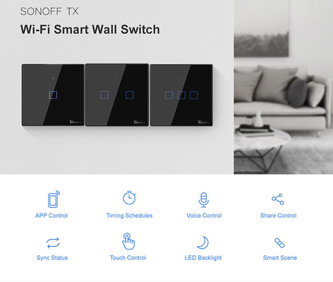 SONOFF smart διακόπτης ΤΧ-T3EU2C, αφής, Wi-Fi, διπλός, μαύρος