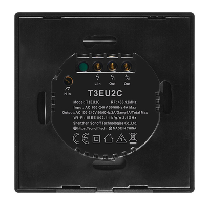 SONOFF smart διακόπτης ΤΧ-T3EU2C, αφής, Wi-Fi, διπλός, μαύρος