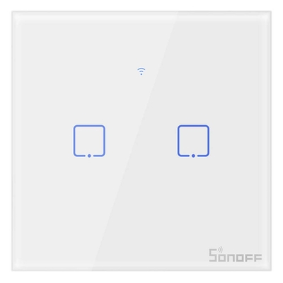 Sonoff T0EU2C-TX Χωνευτός Διακόπτης Τοίχου Wi-Fi για Έλεγχο Φωτισμού με Πλαίσιο και Δύο Πλήκτρα Αφής Φωτιζόμενος Λευκός (IM190314010) (SONIM190314010)