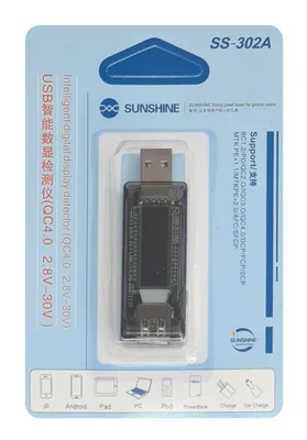 SUNSHINE USB tester φόρτισης SS-302A, V/A/Time/mAh