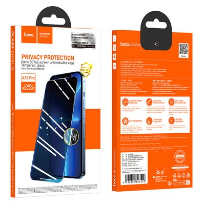 Tempered Glass Hoco A12 Pro Edges Protection 28 Μοίρες Privacy Angle Apple iPhone 15 Plus 16 Plus