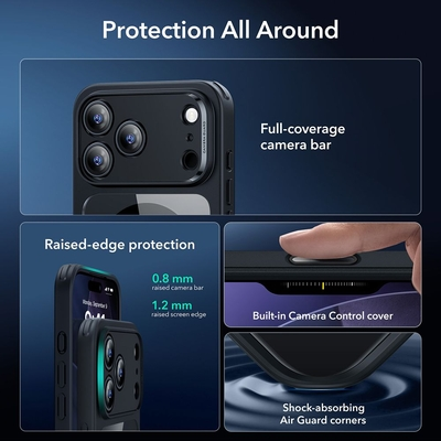 Θήκη Esr Classic Hybrid Magsafe με Tempered glass για iPhone Apple 17 Pro iPhone 18 Pro Διάφανη-Μαύρη