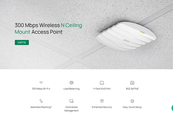 TP-LINK access point EAP115, 300Mbps, οροφής, V4.30
