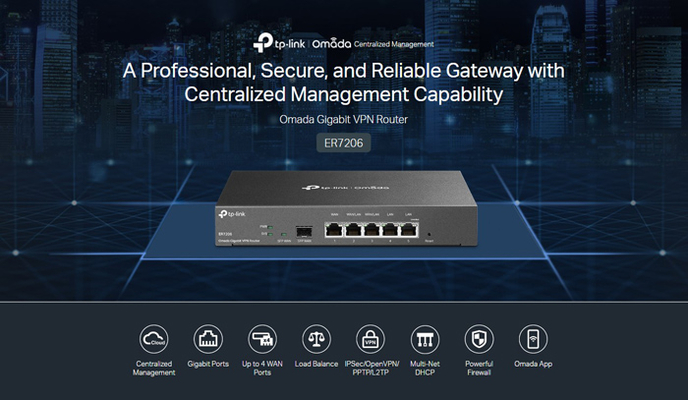 TP-LINK Gigabit VPN Router ER7206, 5x Gigabit & 1x SFP port, Ver. 1.0