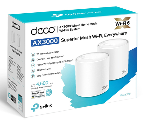 TP-LINK Home Mesh WiFi 6 System Deco X50, 3000Mbps AX3000, V1.0, 2τμχ