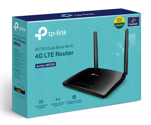 TP-LINK router Archer MR200, 4G LTE, Wi-Fi 750Mbps AC750, Ver. 5.2