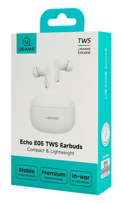 USAMS earphones με θήκη φόρτισης E05, True Wireless, BT 6.0, λευκό