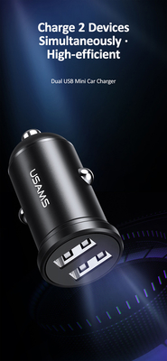 USAMS φορτιστής αυτοκινήτου C20, 2x USB, 2.4A, μαύρος