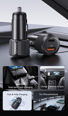 USAMS φορτιστής αυτοκινήτου CC283, USB & USB-C, 60W, μαύρος