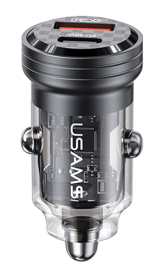 USAMS φορτιστής αυτοκινήτου US-CC175, USB & USB-C, 45W, QC & PD, μαύρος
