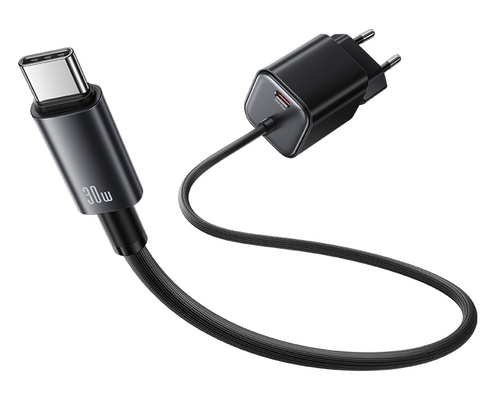 USAMS φορτιστής τοίχου CC264 με καλώδιο, USB-C, 30W, GaN, μαύρος