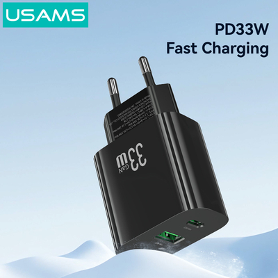 USAMS φορτιστής τοίχου CC317, USB & USB-C, 33W, GaN, μαύρος