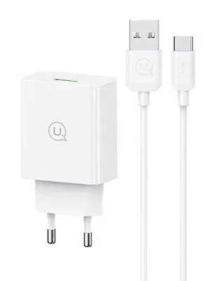 USAMS φορτιστής τοίχου SCXLTZ02 με καλώδιο USB-C, USB, 18W, λευκός