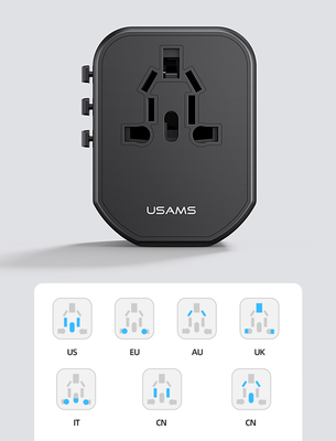 USAMS φορτιστής/αντάπτορας πρίζας US-CC179, USB-C & 2x USB, universal, 20W, μαύρος