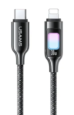 USAMS καλώδιο Lightning σε USB-C SJ749, 30W, 480Mbps, 1.2m, μαύρο
