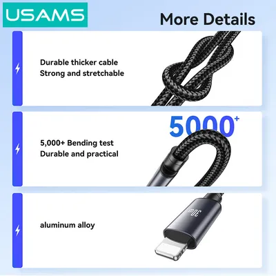 USAMS καλώδιο Lightning σε USB-C SJ770, 30W, 480Mbps, 1m, μαύρο