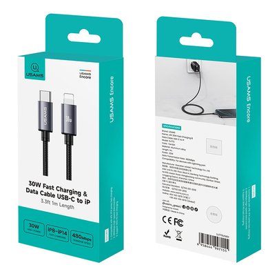 USAMS καλώδιο Lightning σε USB-C SJ770, 30W, 480Mbps, 1m, μαύρο