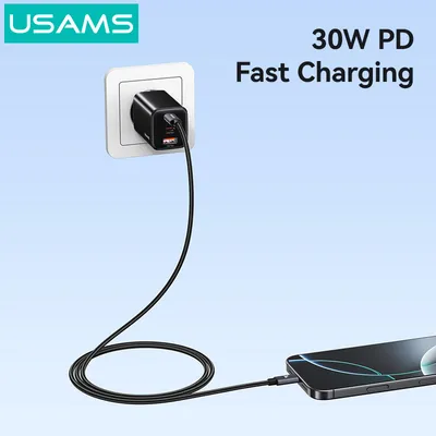 USAMS καλώδιο Lightning σε USB-C SJ770, 30W, 480Mbps, 1m, μαύρο