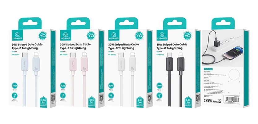 USAMS καλώδιο Lightning σε USB-C US-SJ692, 30W, 480Mbps, 1m, μαύρο