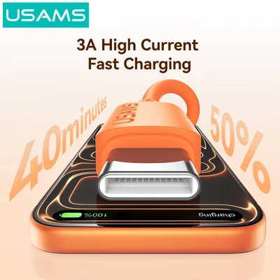 USAMS καλώδιο USB-C σε USB SJ786, σιλικόνης, 3A, 480Mbps, 1m, λευκό
