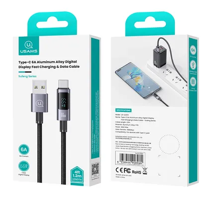 USAMS καλώδιο USB-C σε USB US-SJ673, 66W, 480Mbps, 1.2m, μαύρο