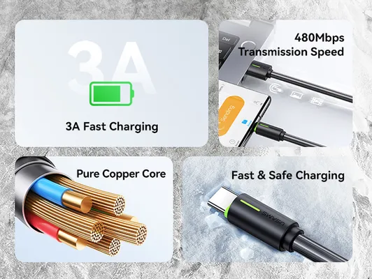 USAMS καλώδιο USB-C σε USB US-SJ732, 3A, 480Mbps, 1m, μαύρο