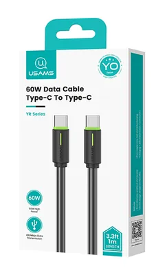 USAMS καλώδιο USB-C US-SJ734, 60W, 480Mbps, 1m, μαύρο