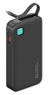 USAMS power bank CD224 με καλώδιο USB-C, 2x θύρες εξόδου, 10000mAh, 20W, μαύρο