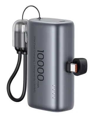 USAMS power bank CD252 με stand, 2x θύρες εξόδου, 10000mAh, 20W, γκρι