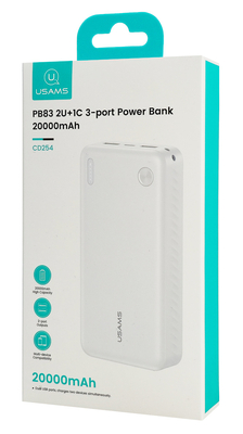 USAMS power bank CD254, 2x θύρες εξόδου, 20000mAh, 10W, λευκό