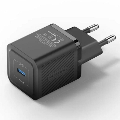 VENTION 1-Port USB-C GaN Charger (20W) EU-Plug Black (FEPB0-EU) (VENFEPB0-EU)