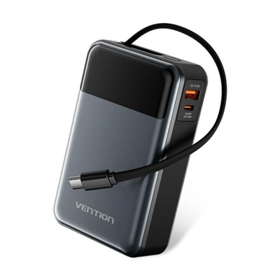 VENTION 20000mAh Power Bank (USB-C + USB-C/USB-A) with Built-in USB-C Cable 65W Black LED Display Type (FHYB0) (VENFHYB0)