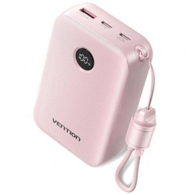 VENTION 20000mAh Power Bank (USB-C + USB-C/USB-C/USB-A) with Built-in USB-C to USB-C Cable 22.5W Pink LED Display Universal Type (FKBP0-C-TY) (VENFKBP0-C-TY)