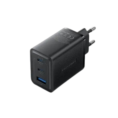 VENTION 3-Port USB (C + C + A) GaN Charger (65W/65W/60W) EU-Plug Black (FERB0-EU) (VENFERB0-EU)