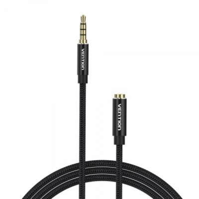 VENTION Cotton Braided TRRS 3.5mm Male to 3.5mm Female Audio Extension Cable 1.5M Black Aluminum Alloy Type (BHCBG) (VENBHCBG)
