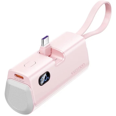 VENTION LED Display 4800mAh Power Bank (USB-C + Lightning + USB-C) 22.5W Pink Foldable USB-C Type (FHQP0) (VENFHQP0)