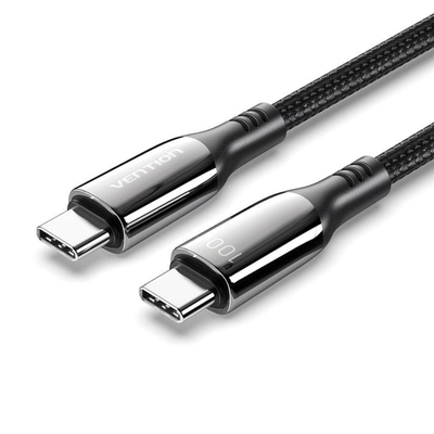 VENTION Nylon Braided USB 2.0 C Male to C Male 5A Cable 2M Black Zinc Alloy Type (CTYBH) (VENCTYBH)