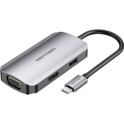 VENTION USB-C to HDMI/VGA/USB 3.0/PD Docking Station 0.15M Gray Aluminum Alloy Type (TOAHB) (VENTOAHB)