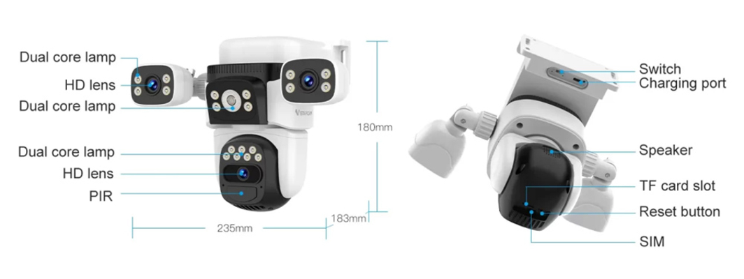 VSTARCAM smart ηλιακή κάμερα BG621SR, triple lens, 2MP, 4G, SD, PTZ, IP66