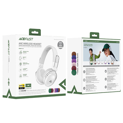 Wireless Ακουστικά Hi-Fi Stereo Acefast H7 500mAh v5.4 35db ANC IP54 Fast Charge Λευκά με Memory Foam Μαξιλαράκια 7 Χρωμάτων και Θήκη
